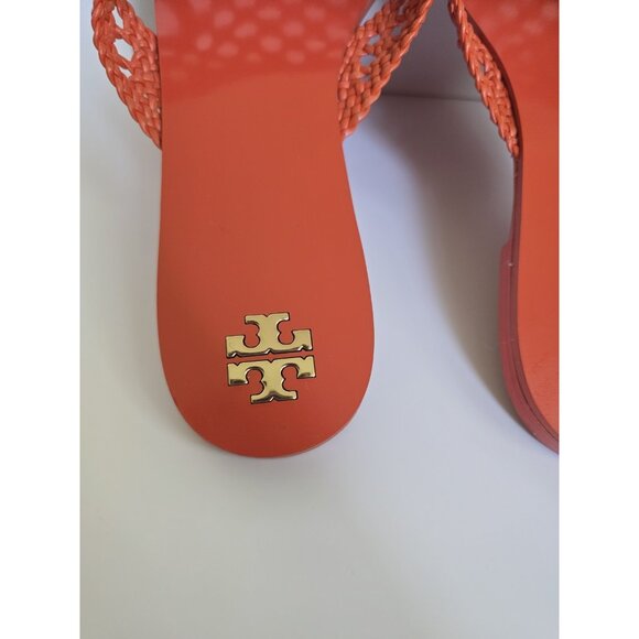 Tory Burch Orange Woven Braided Dessert Flower Leather Slip On Slide Sandals 10 - Picture 13 of 16